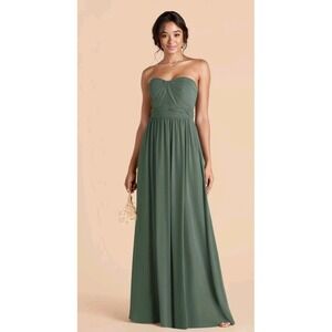 Birdy Grey Grace Chiffon Slit Dress Eucalyptus Size XL NWT Strapless Or Straps